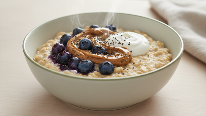 The HeartHealth Oat Bowl with blueberries and almond butter