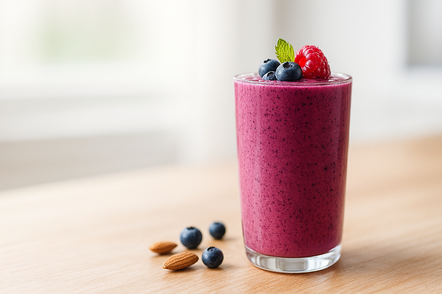 A delicious and vibrant heart-healthy berry smoothie in a glass.